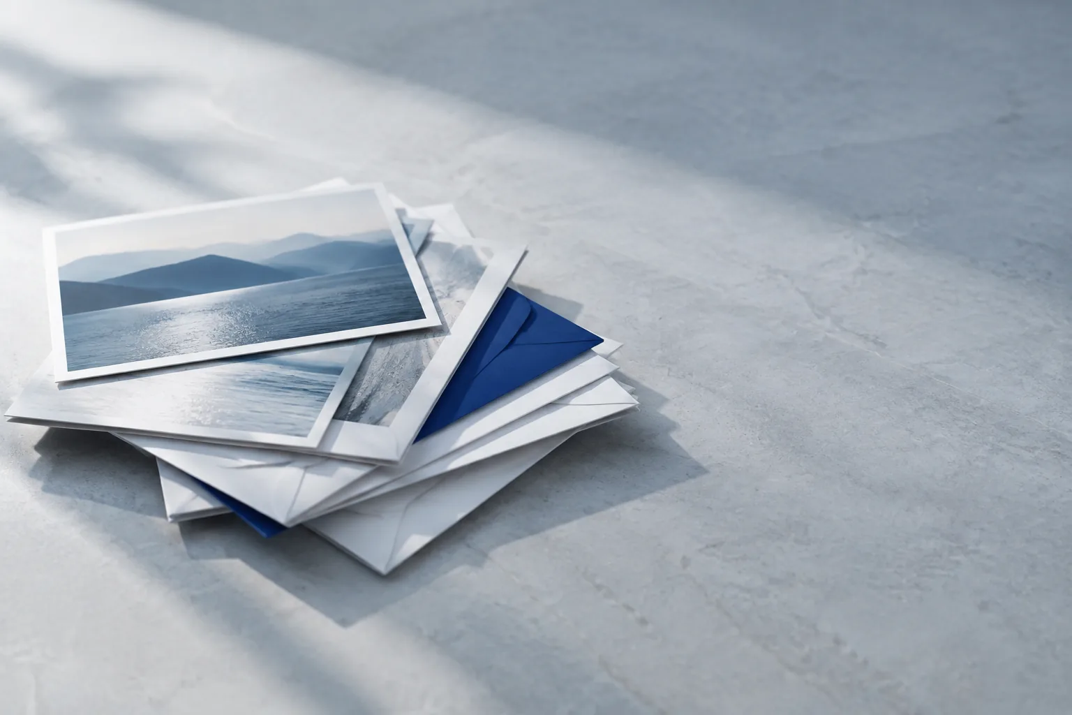 A stack of printed mail pieces and envelopes